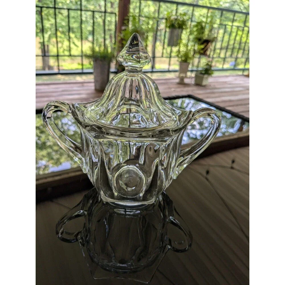 IMPERIAL GLASS-OHIO Old Williamsburg Glass Sugar Bowl Dish Clear Double Handles
